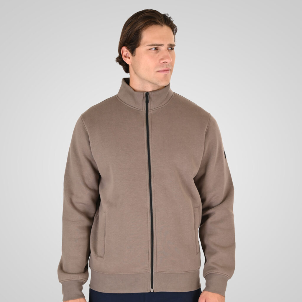 262RTOP-1172 FULL-ZIP TOP WITH STAND-UP COLLAR (BRUSHED FLEECE) TAUPE