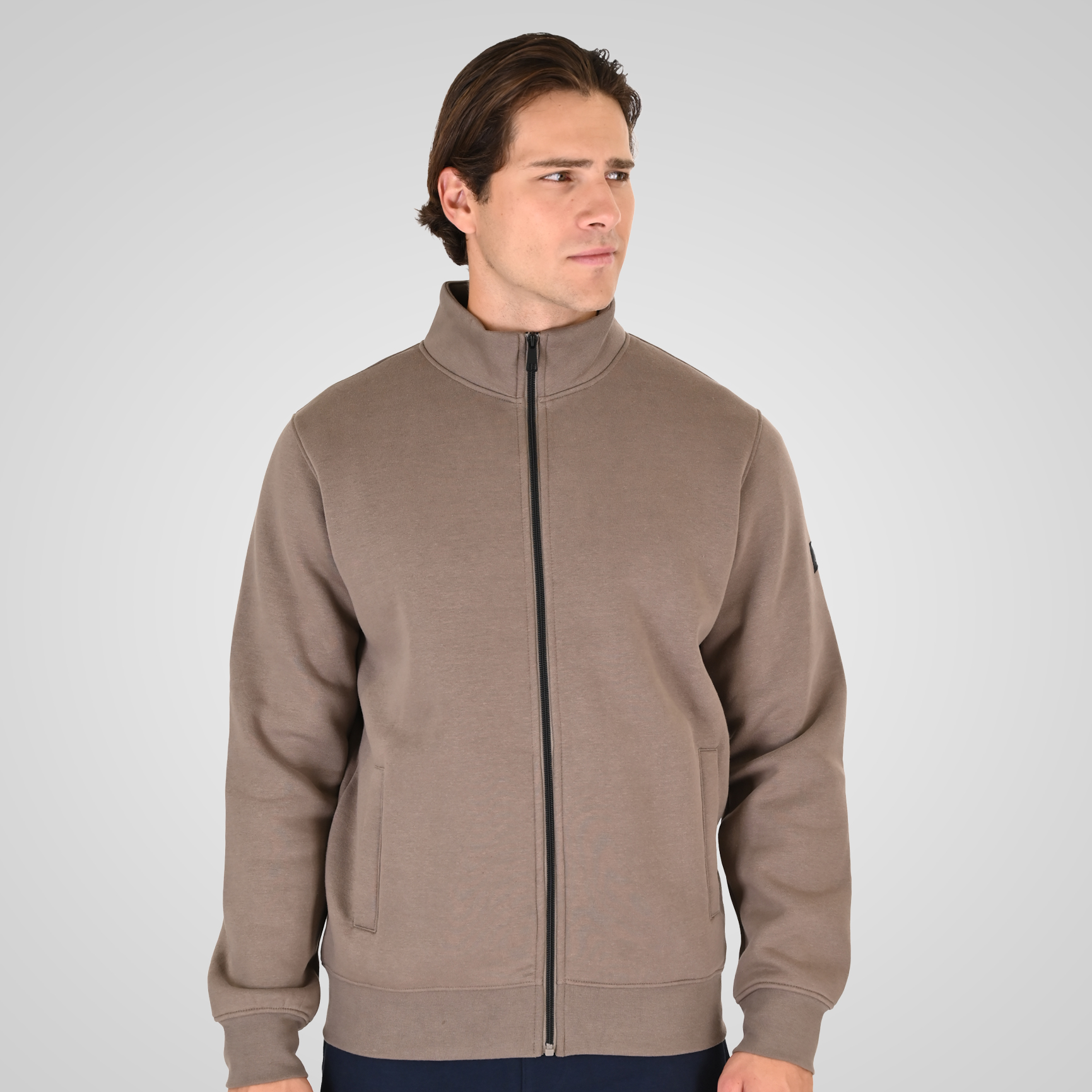 262RTOP-1172 FULL-ZIP TOP WITH STAND-UP COLLAR (BRUSHED FLEECE) TAUPE - Image 1