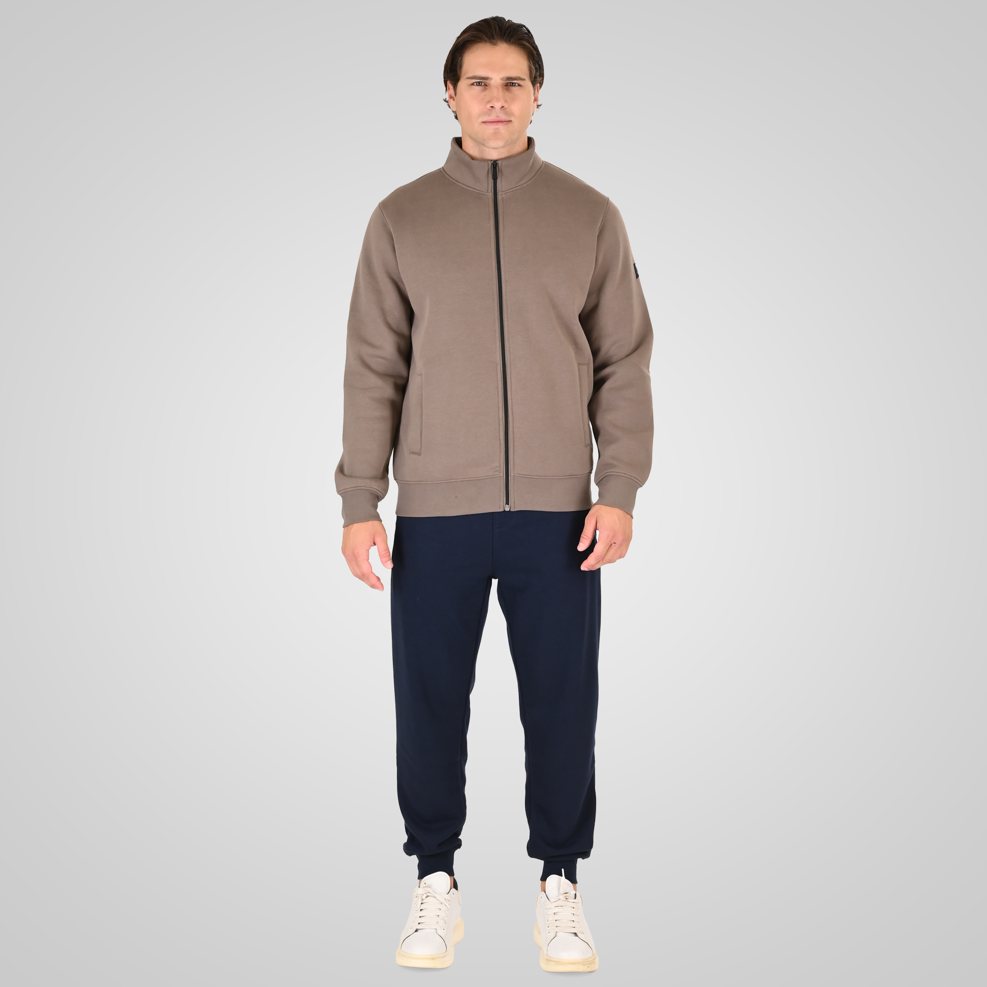 262RTOP-1172 FULL-ZIP TOP WITH STAND-UP COLLAR (BRUSHED FLEECE) TAUPE - Image 2