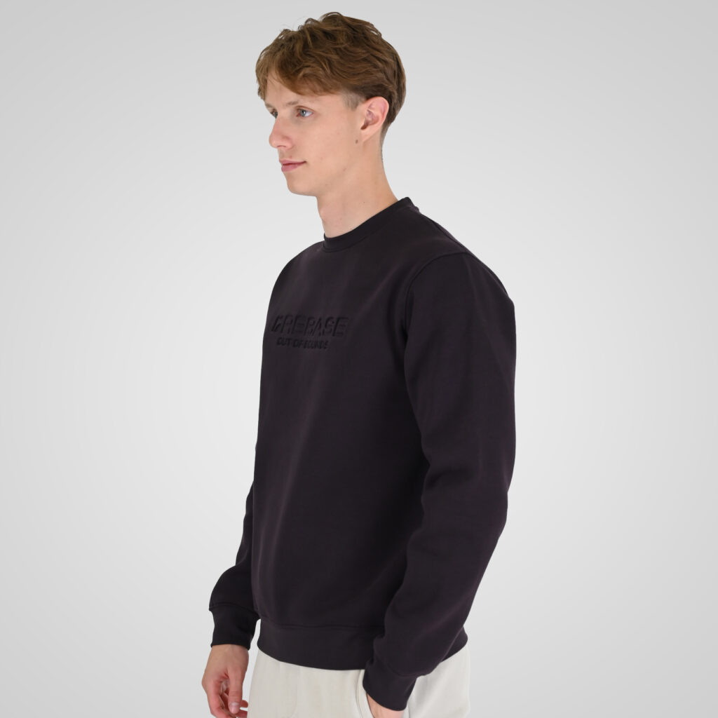 262RTOP-1173 CREWNECK TOP WITH ENGRAVED PRINT (BRUSHED FLEECE) AUBERGINE