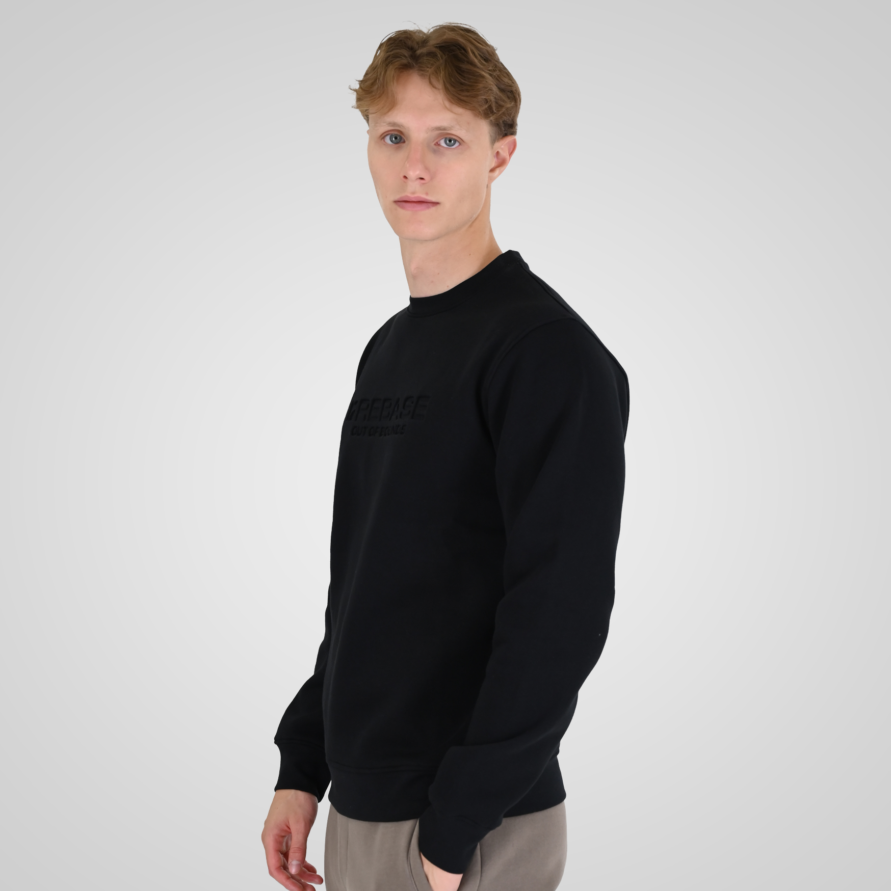 262RTOP-1173 CREWNECK TOP WITH ENGRAVED PRINT (BRUSHED FLEECE) BLACK - Image 3