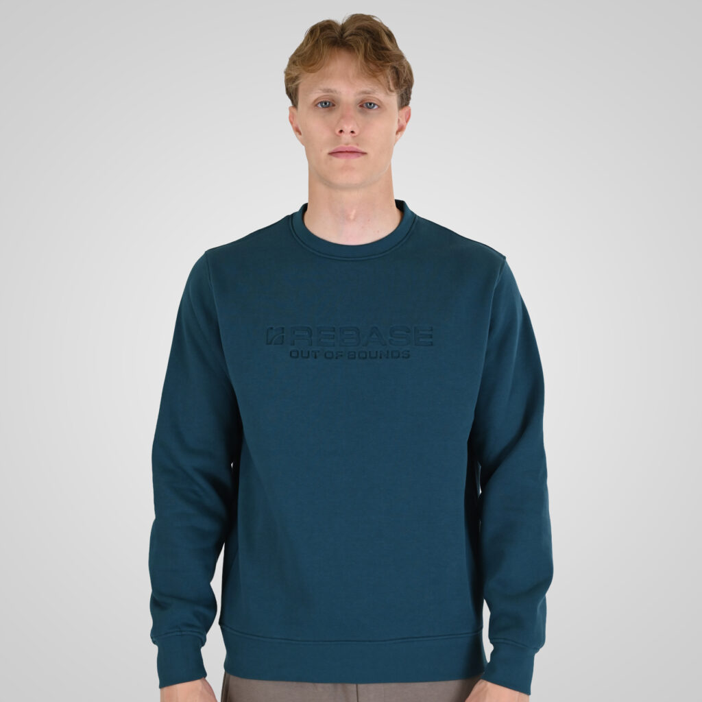 262RTOP-1173 CREWNECK TOP WITH ENGRAVED PRINT (BRUSHED FLEECE) DEEP TEAL