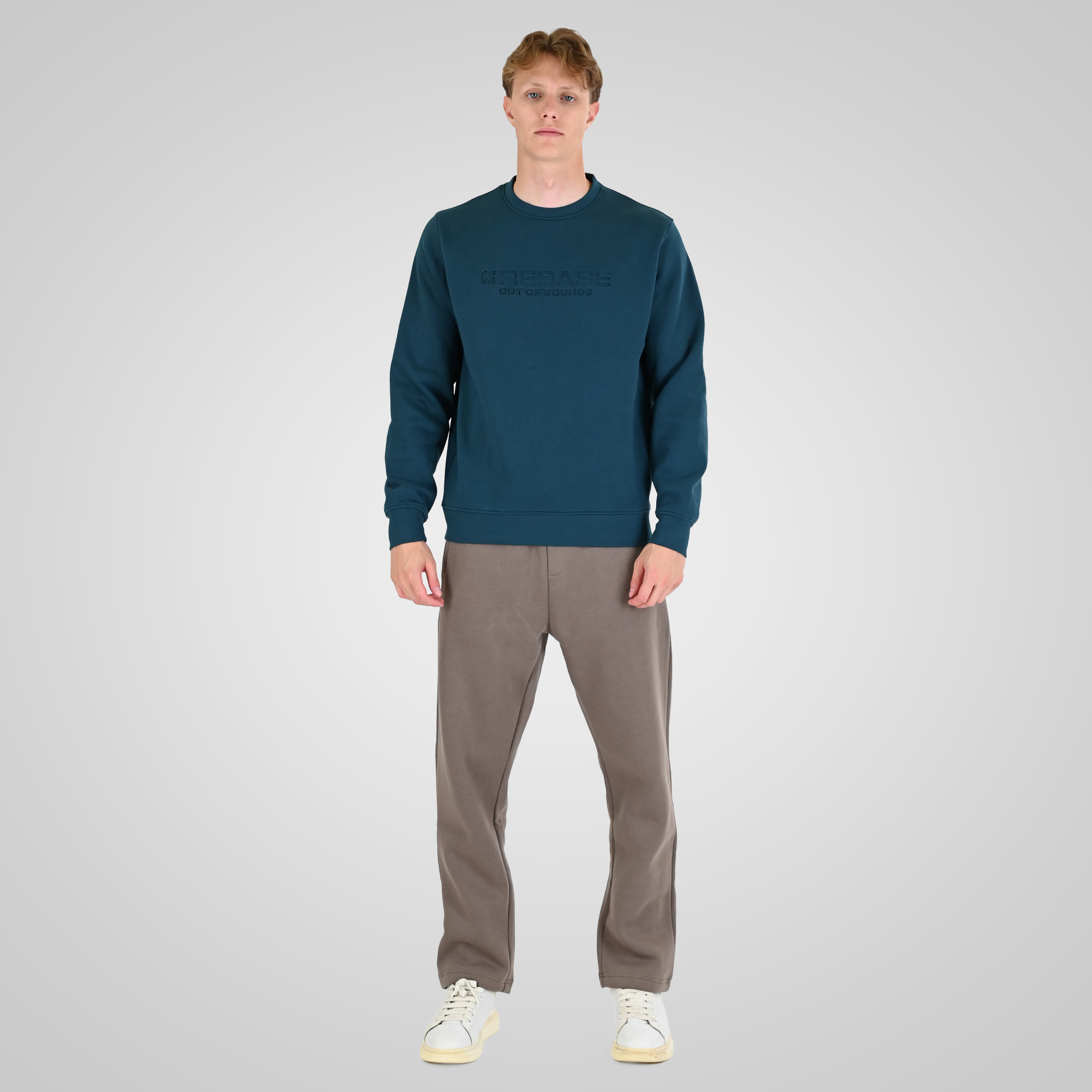 262RTOP-1173 CREWNECK TOP WITH ENGRAVED PRINT (BRUSHED FLEECE) DEEP TEAL - Image 2