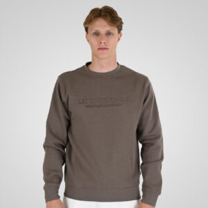 262RTOP-1173 CREWNECK TOP WITH ENGRAVED PRINT (BRUSHED FLEECE) TAUPE