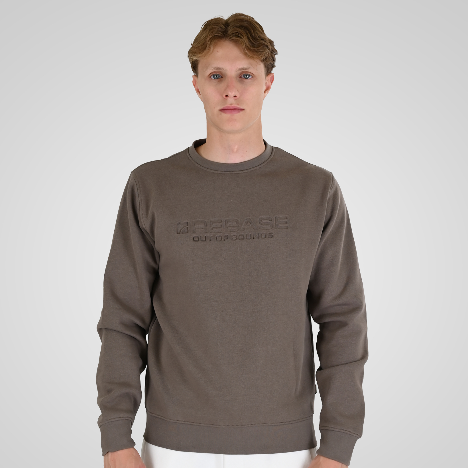 262RTOP-1173 CREWNECK TOP WITH ENGRAVED PRINT (BRUSHED FLEECE) TAUPE - Image 1