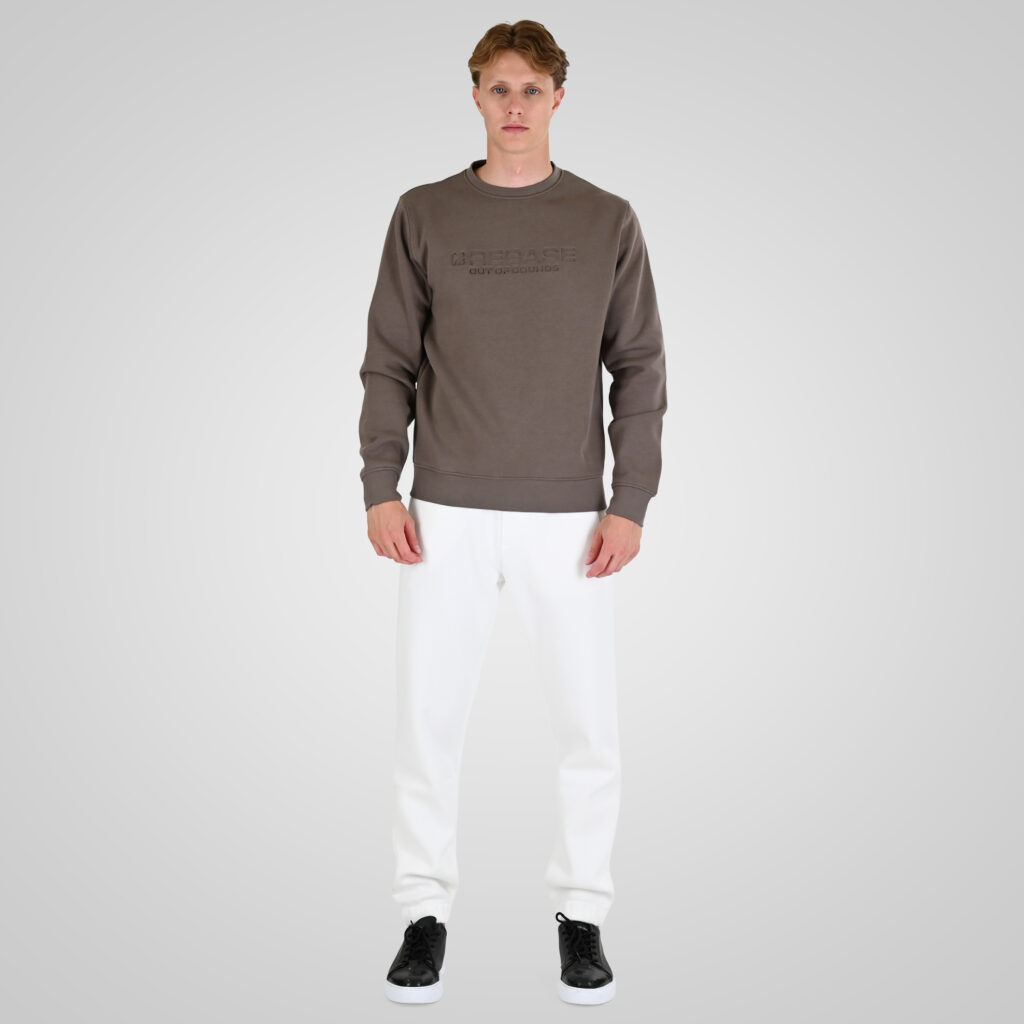 262RTOP-1173 CREWNECK TOP WITH ENGRAVED PRINT (BRUSHED FLEECE) TAUPE