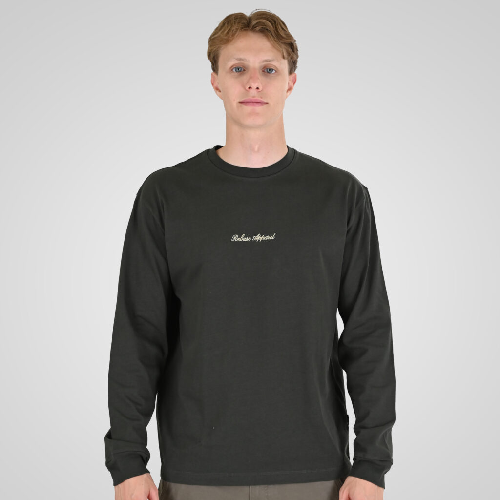 262RTS-9162 T-SHIRTS LONGSLEEVE WITH DENSE EMBROIDERY AND RIB ON CUFFS (HEAVY JERSEY) (RELAXED FIT) ANTHRACITE