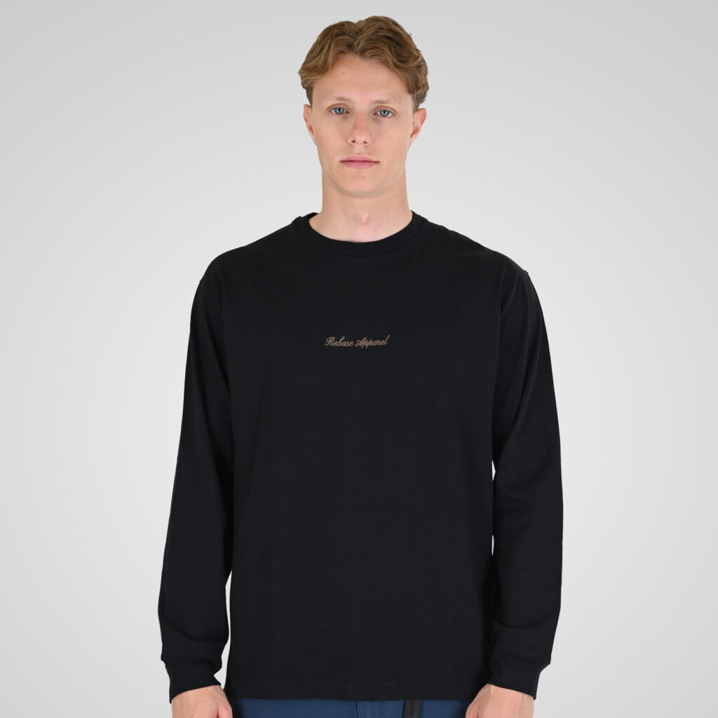 262RTS-9162 T-SHIRTS LONGSLEEVE WITH DENSE EMBROIDERY AND RIB ON CUFFS (HEAVY JERSEY) (RELAXED FIT) BLACK