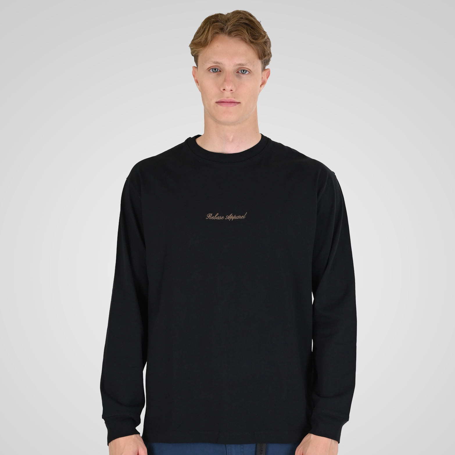 262RTS-9162 T-SHIRTS LONGSLEEVE WITH DENSE EMBROIDERY AND RIB ON CUFFS (HEAVY JERSEY) (RELAXED FIT) BLACK - Image 1