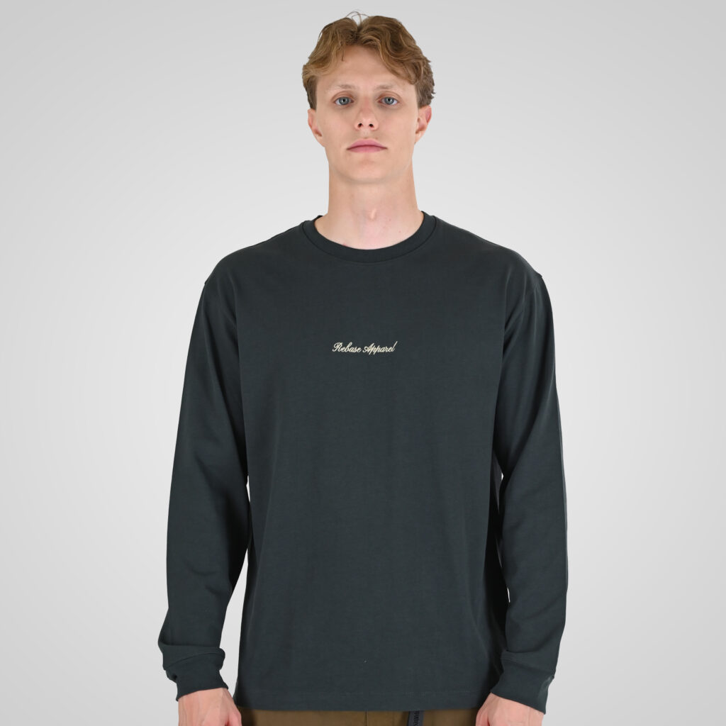 262RTS-9162 T-SHIRTS LONGSLEEVE WITH DENSE EMBROIDERY AND RIB ON CUFFS (HEAVY JERSEY) (RELAXED FIT) DK KHAKI