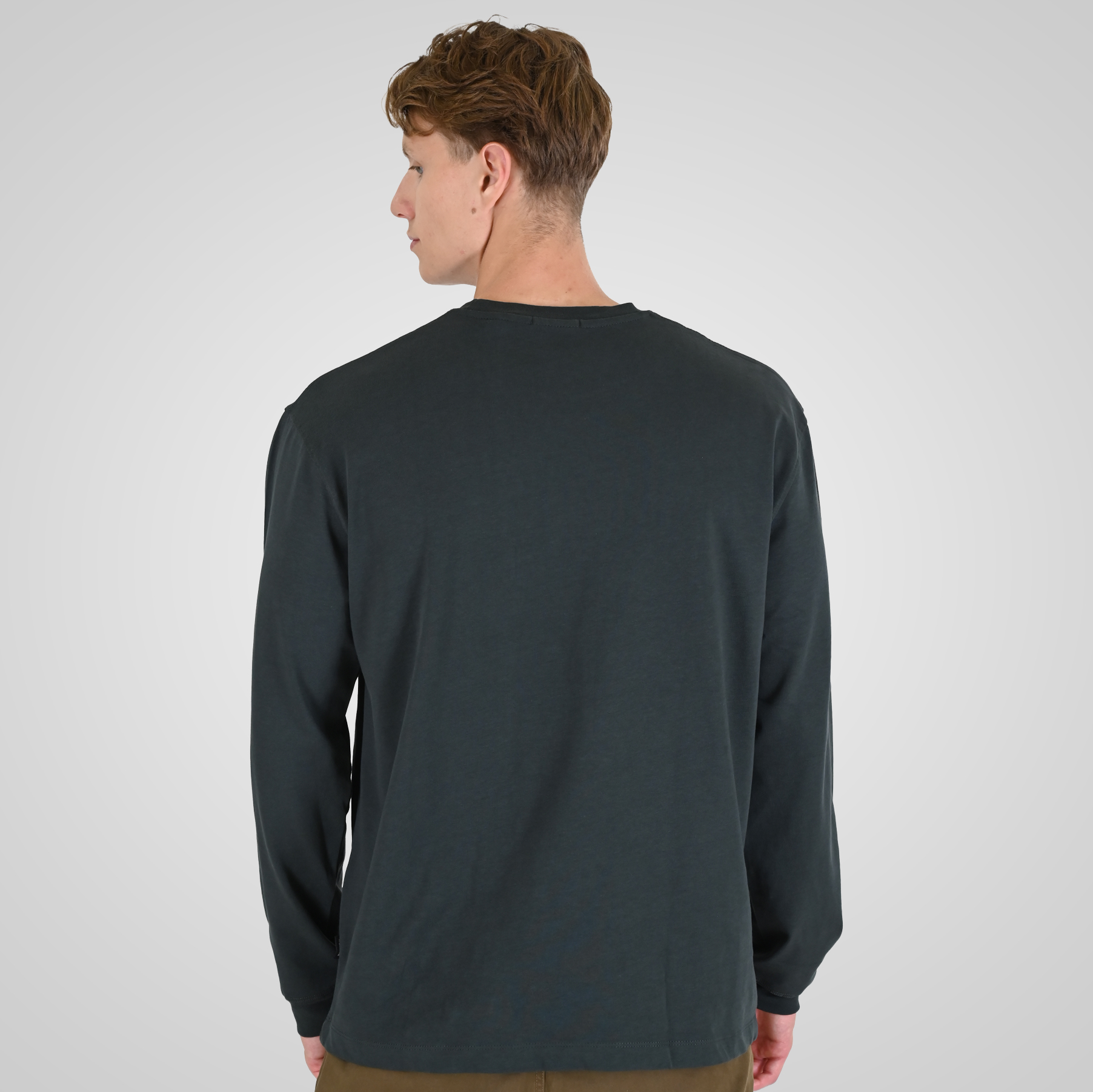 262RTS-9162 T-SHIRTS LONGSLEEVE WITH DENSE EMBROIDERY AND RIB ON CUFFS (HEAVY JERSEY) (RELAXED FIT) DK KHAKI - Image 3
