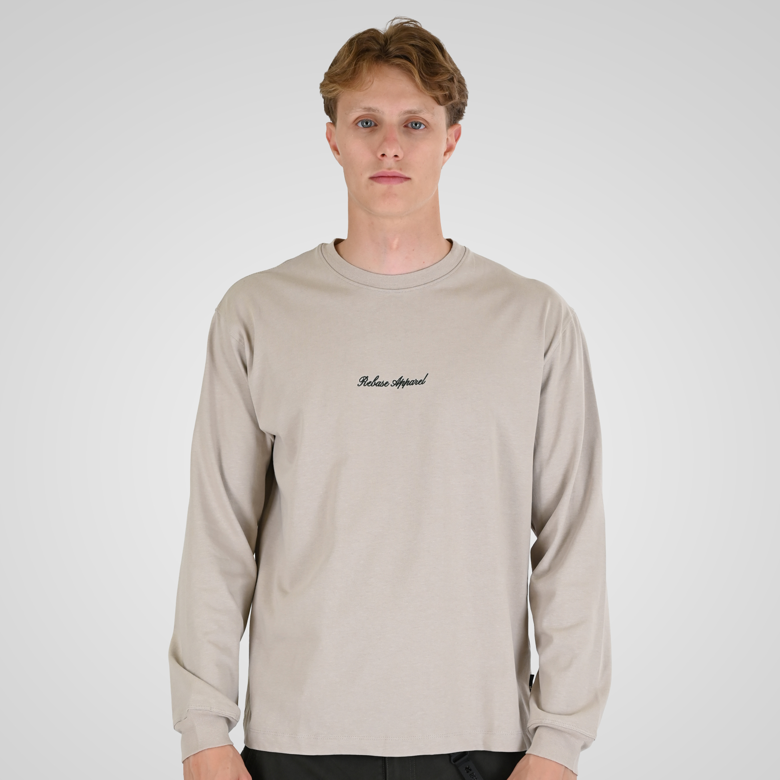 262RTS-9162 T-SHIRTS LONGSLEEVE WITH DENSE EMBROIDERY AND RIB ON CUFFS (HEAVY JERSEY) (RELAXED FIT) ICE GREY - Image 1