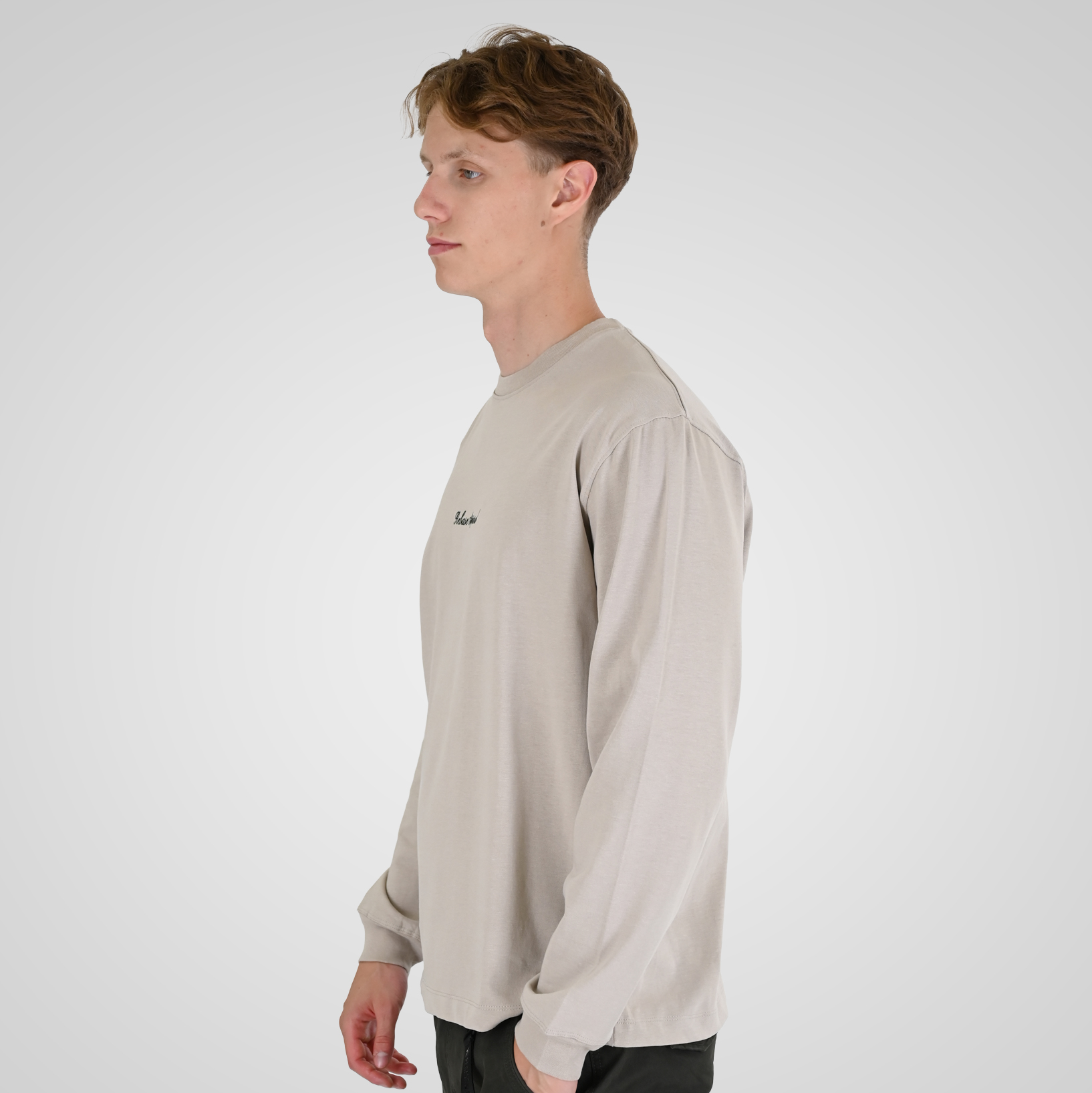 262RTS-9162 T-SHIRTS LONGSLEEVE WITH DENSE EMBROIDERY AND RIB ON CUFFS (HEAVY JERSEY) (RELAXED FIT) ICE GREY - Image 3