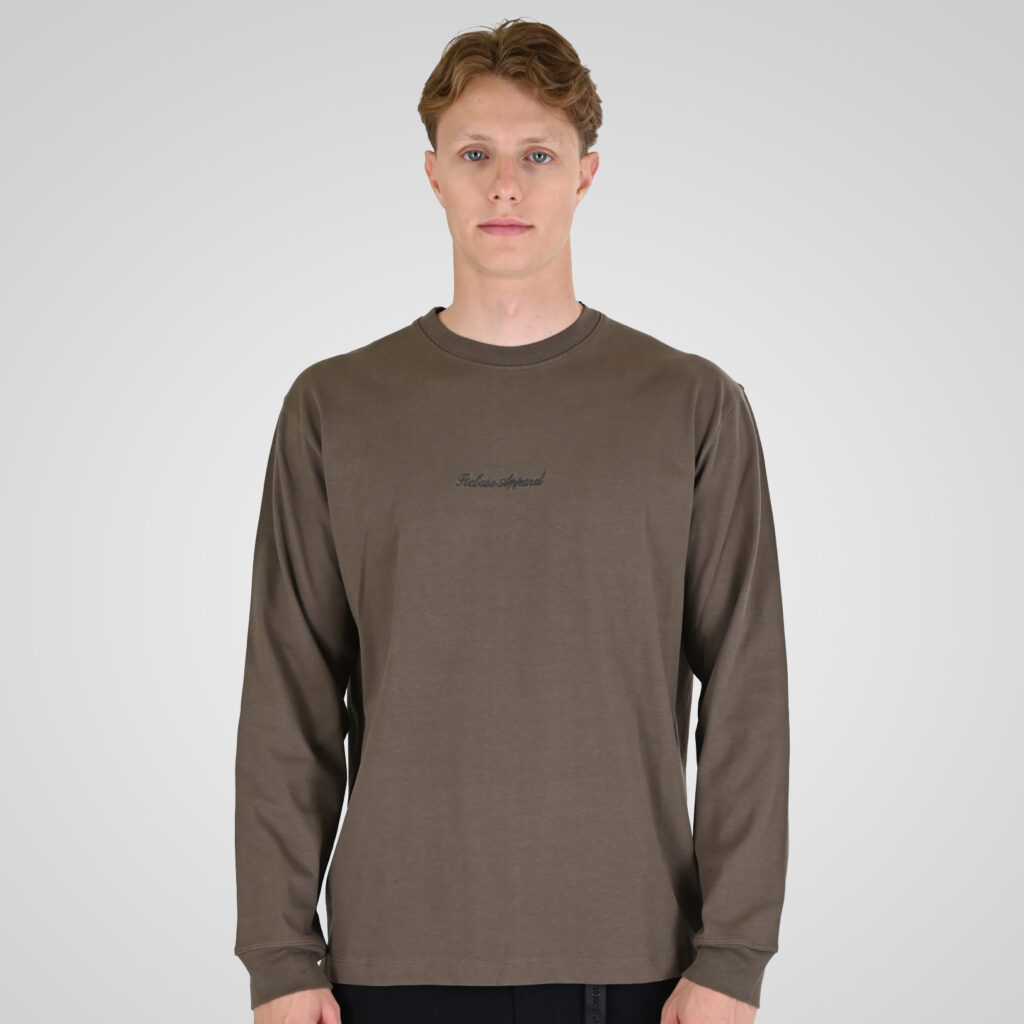262RTS-9162 T-SHIRTS LONGSLEEVE WITH DENSE EMBROIDERY AND RIB ON CUFFS (HEAVY JERSEY) (RELAXED FIT) TAUPE