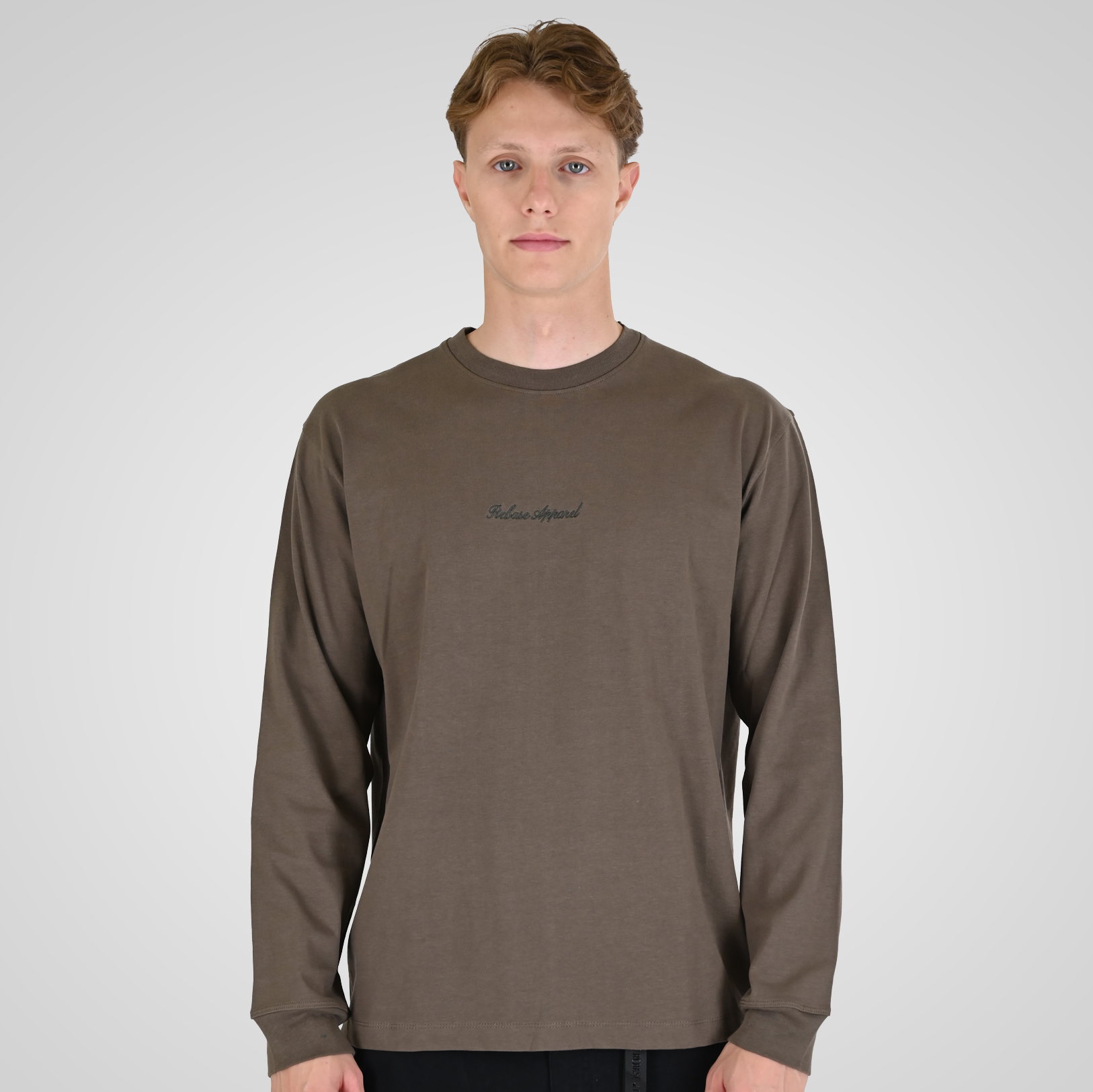 262RTS-9162 T-SHIRTS LONGSLEEVE WITH DENSE EMBROIDERY AND RIB ON CUFFS (HEAVY JERSEY) (RELAXED FIT) TAUPE - Image 1