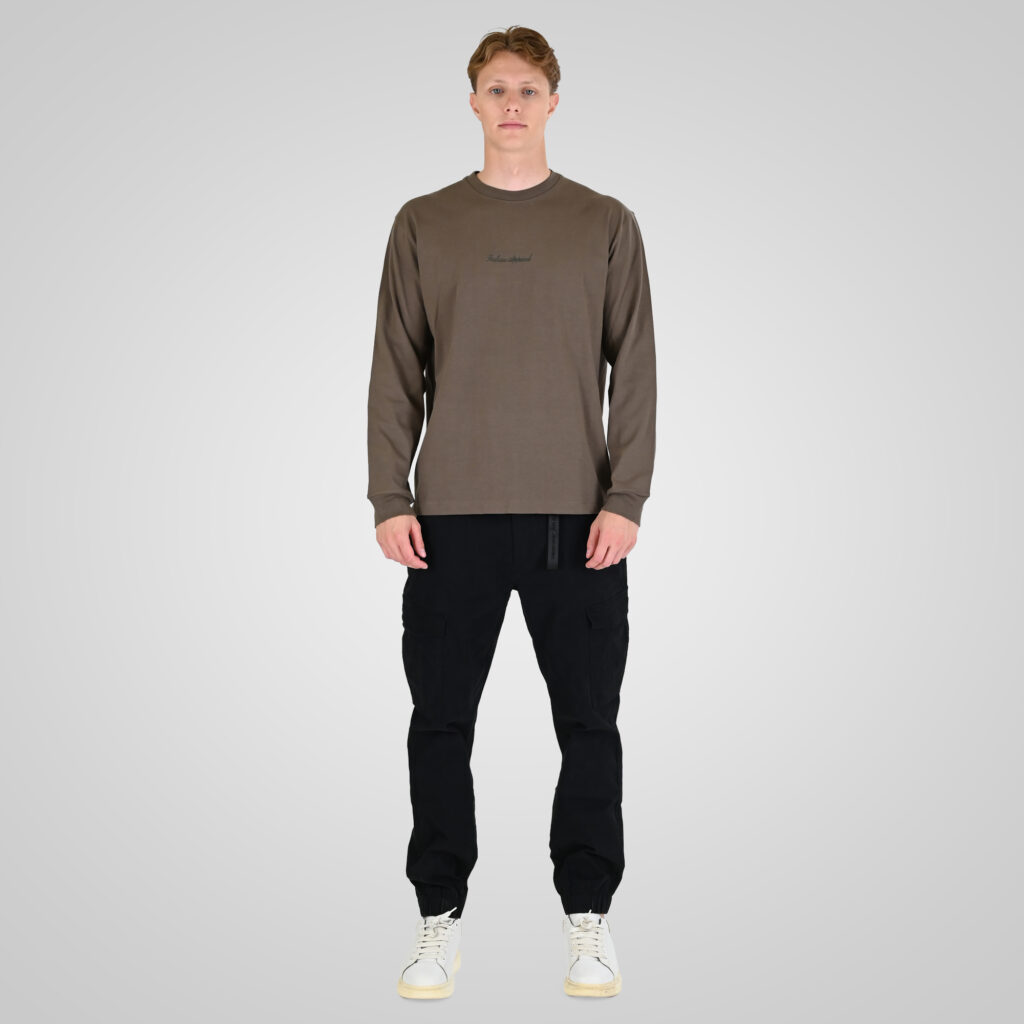 262RTS-9162 T-SHIRTS LONGSLEEVE WITH DENSE EMBROIDERY AND RIB ON CUFFS (HEAVY JERSEY) (RELAXED FIT) TAUPE