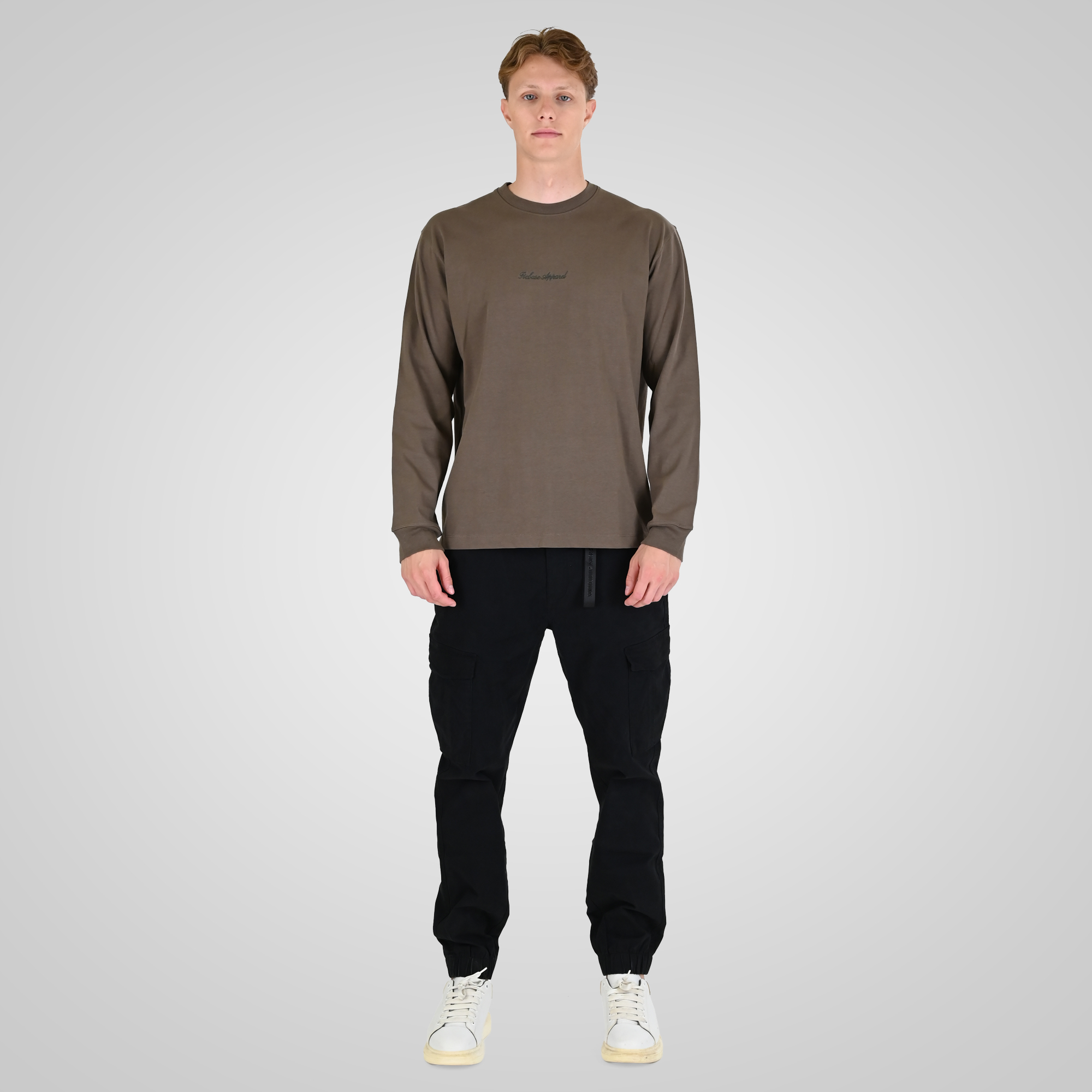 262RTS-9162 T-SHIRTS LONGSLEEVE WITH DENSE EMBROIDERY AND RIB ON CUFFS (HEAVY JERSEY) (RELAXED FIT) TAUPE - Image 2