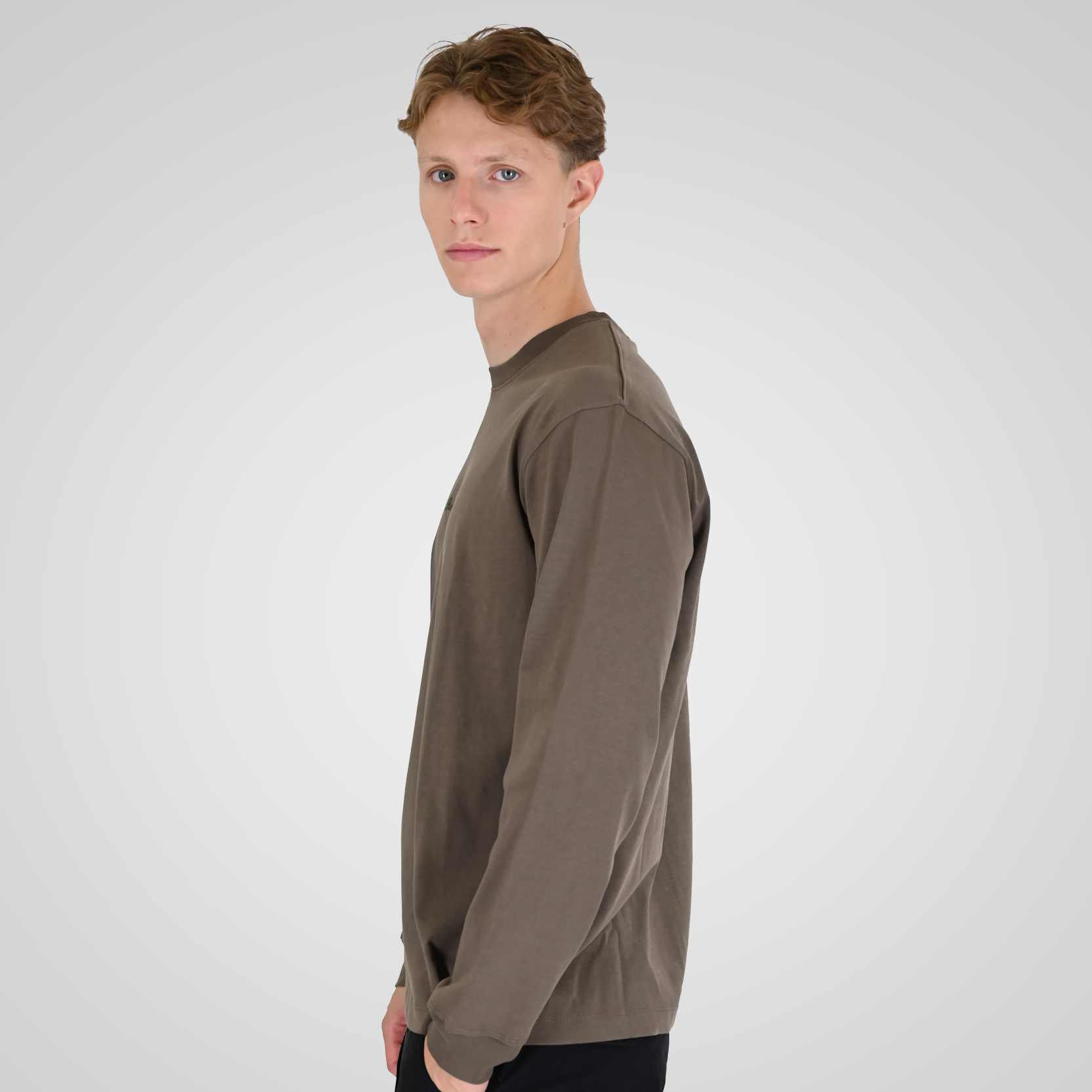 262RTS-9162 T-SHIRTS LONGSLEEVE WITH DENSE EMBROIDERY AND RIB ON CUFFS (HEAVY JERSEY) (RELAXED FIT) TAUPE - Image 3