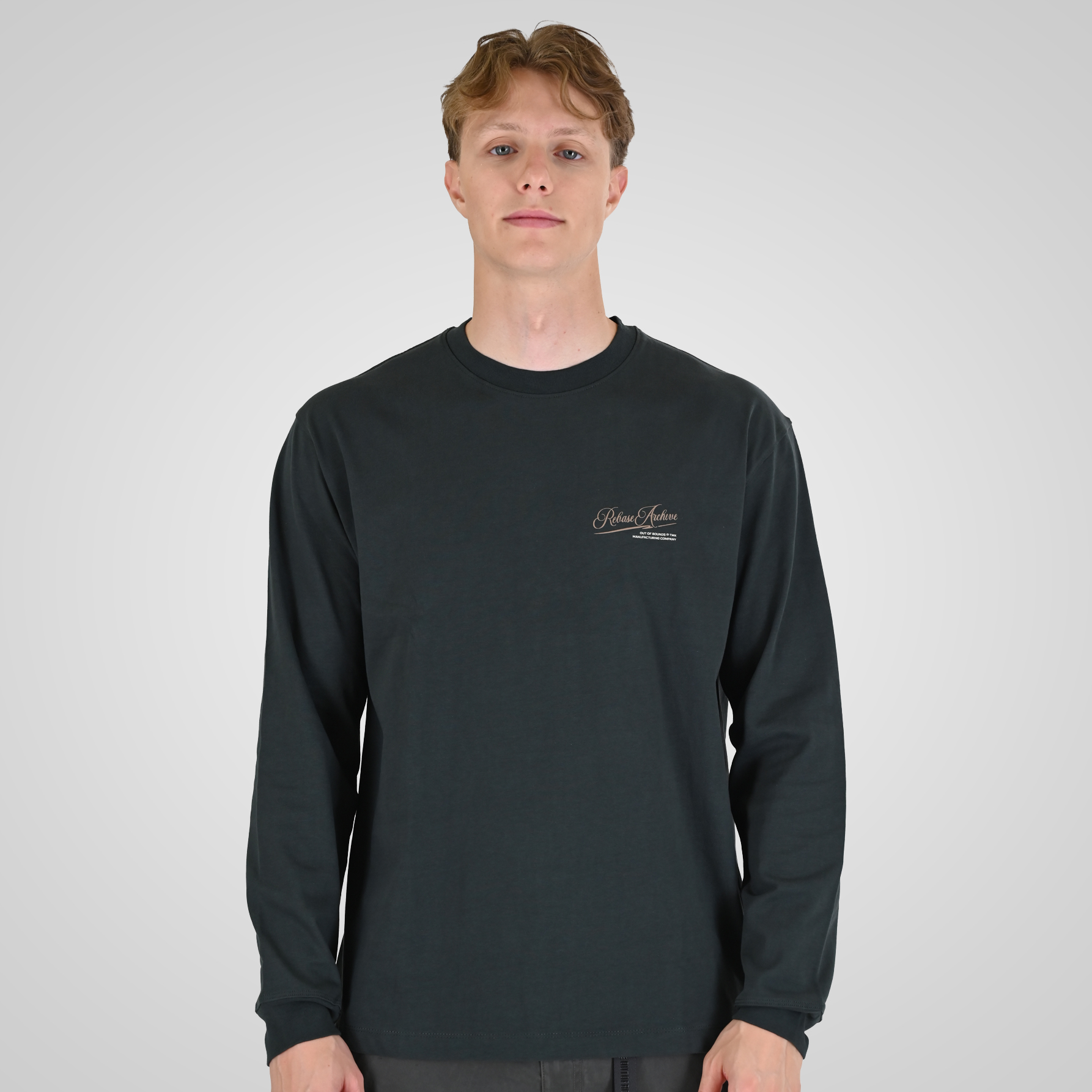 262RTS-9163 T-SHIRTS LONGSLEEVE FRONT - BACK PRINTED WITH DOUBLE PRESSED PRINT AND RIB ON CUFFS (HEAVY JERSEY) (RELAXED FIT) ANTHRACITE - Image 1