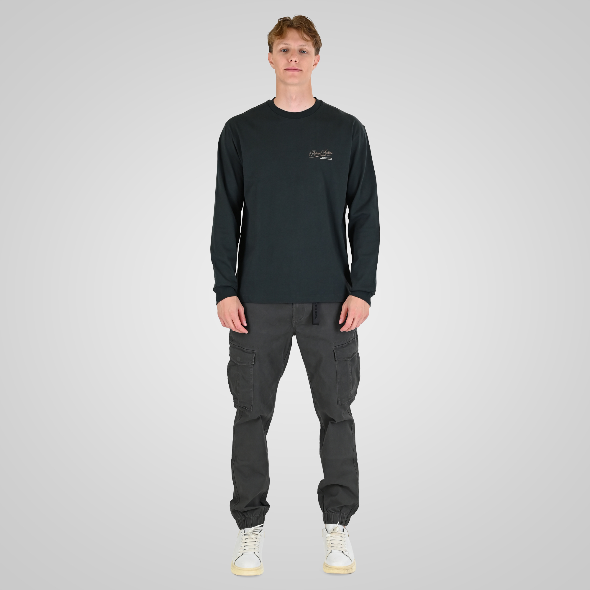 262RTS-9163 T-SHIRTS LONGSLEEVE FRONT - BACK PRINTED WITH DOUBLE PRESSED PRINT AND RIB ON CUFFS (HEAVY JERSEY) (RELAXED FIT) ANTHRACITE - Image 2