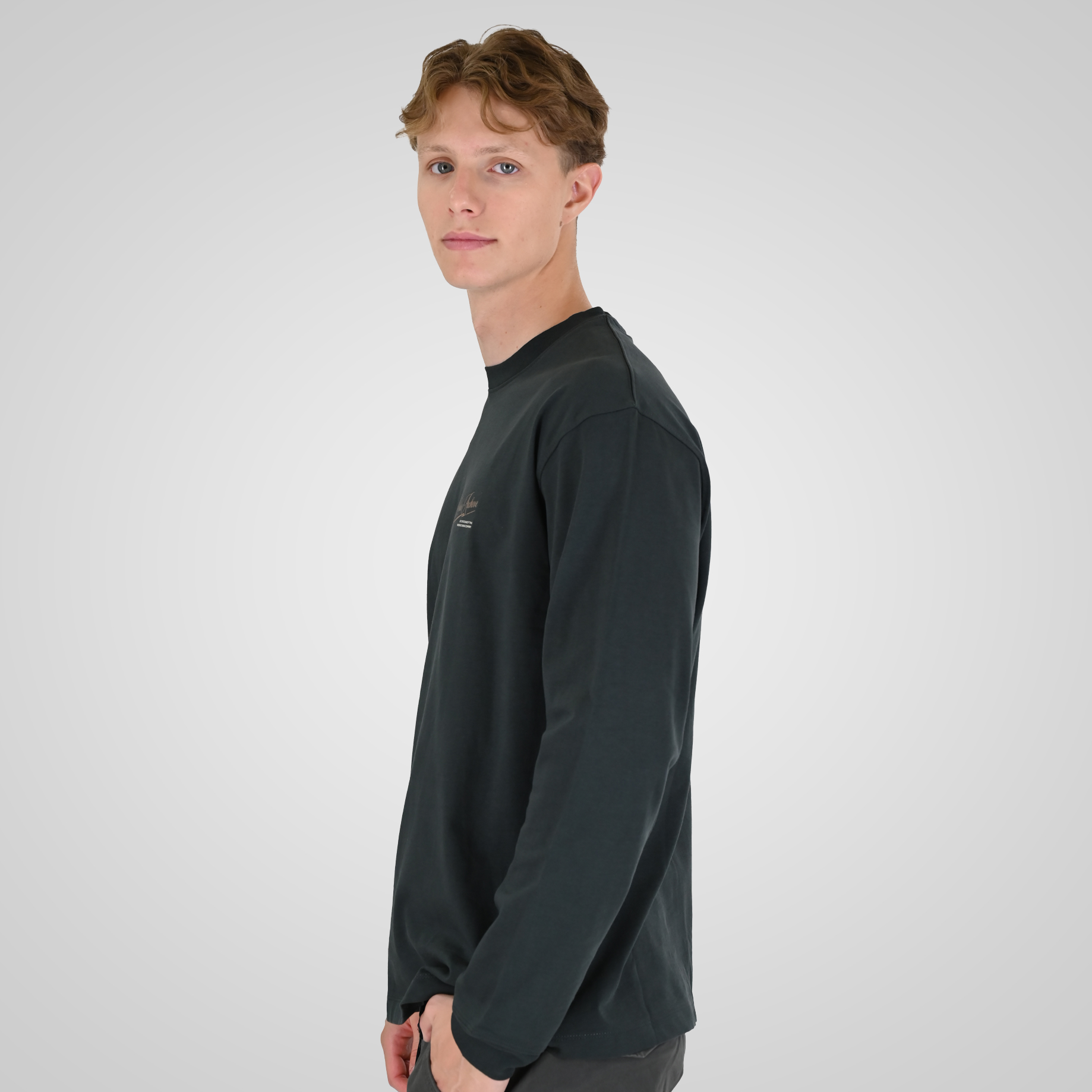 262RTS-9163 T-SHIRTS LONGSLEEVE FRONT - BACK PRINTED WITH DOUBLE PRESSED PRINT AND RIB ON CUFFS (HEAVY JERSEY) (RELAXED FIT) ANTHRACITE - Image 3