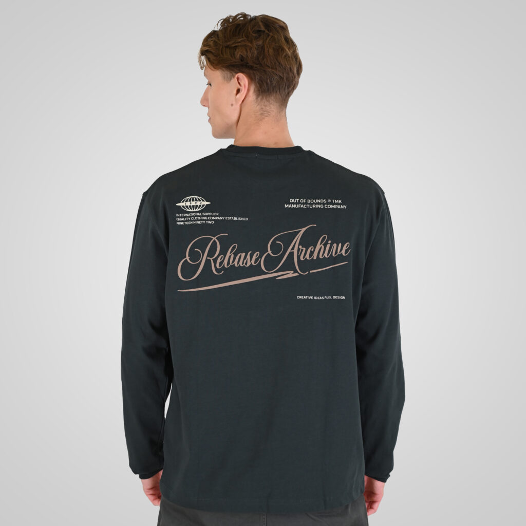262RTS-9163 T-SHIRTS LONGSLEEVE FRONT - BACK PRINTED WITH DOUBLE PRESSED PRINT AND RIB ON CUFFS (HEAVY JERSEY) (RELAXED FIT) ANTHRACITE