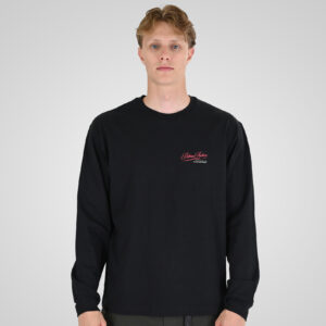 262RTS-9163 T-SHIRTS LONGSLEEVE FRONT - BACK PRINTED WITH DOUBLE PRESSED PRINT AND RIB ON CUFFS (HEAVY JERSEY) (RELAXED FIT) BLACK