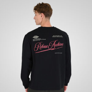 262RTS-9163 T-SHIRTS LONGSLEEVE FRONT - BACK PRINTED WITH DOUBLE PRESSED PRINT AND RIB ON CUFFS (HEAVY JERSEY) (RELAXED FIT) BLACK - Image 4