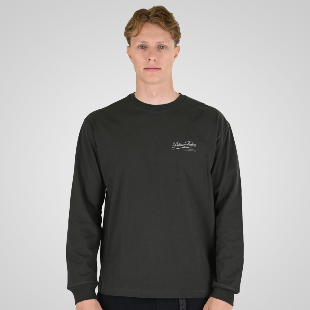 262RTS-9163 T-SHIRTS LONGSLEEVE FRONT - BACK PRINTED WITH DOUBLE PRESSED PRINT AND RIB ON CUFFS (HEAVY JERSEY) (RELAXED FIT) DK KHAKI