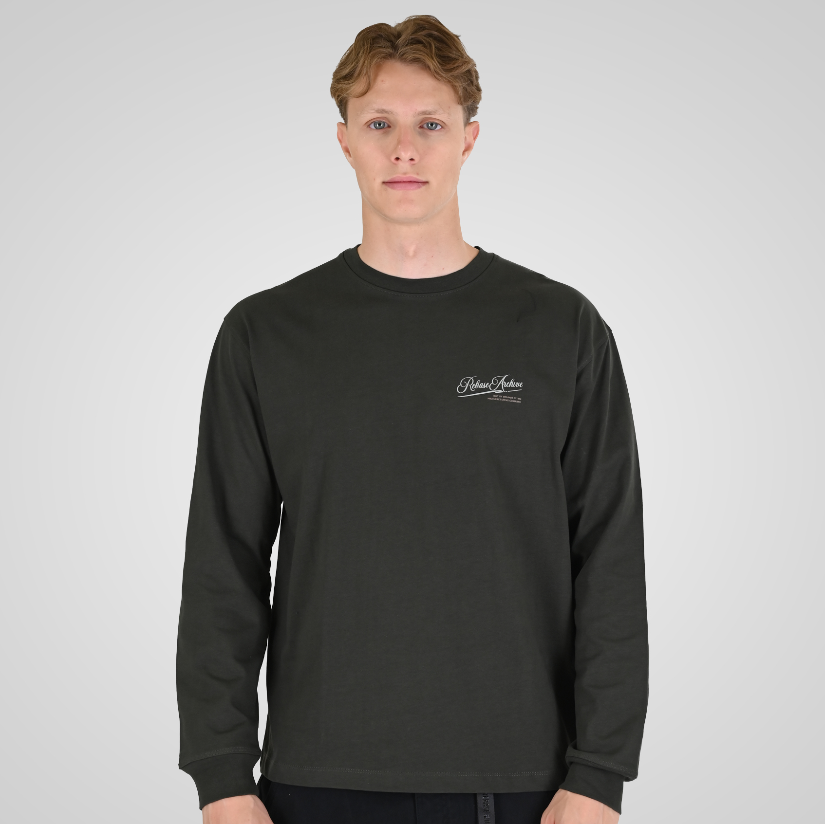 262RTS-9163 T-SHIRTS LONGSLEEVE FRONT - BACK PRINTED WITH DOUBLE PRESSED PRINT AND RIB ON CUFFS (HEAVY JERSEY) (RELAXED FIT) DK KHAKI - Image 1