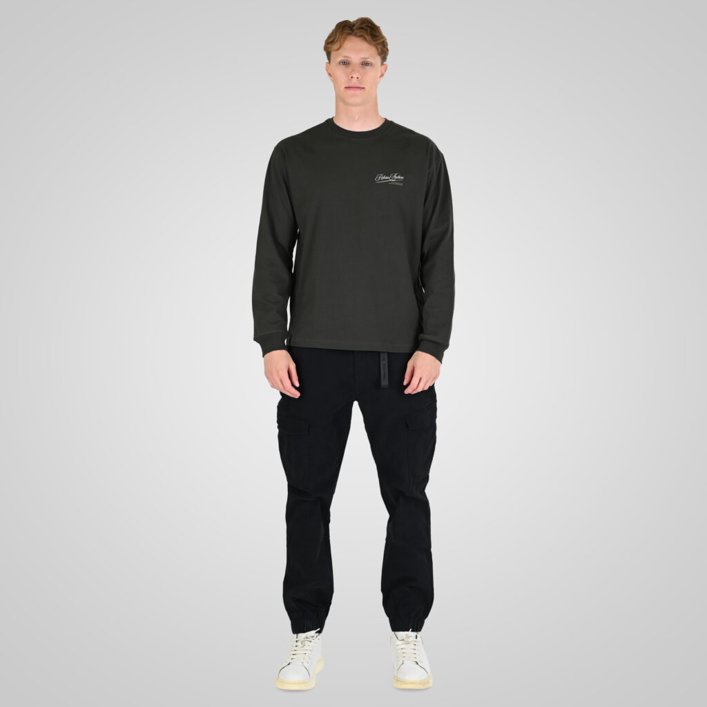 262RTS-9163 T-SHIRTS LONGSLEEVE FRONT - BACK PRINTED WITH DOUBLE PRESSED PRINT AND RIB ON CUFFS (HEAVY JERSEY) (RELAXED FIT) DK KHAKI
