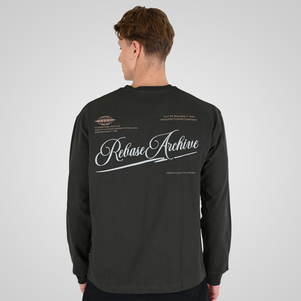 262RTS-9163 T-SHIRTS LONGSLEEVE FRONT - BACK PRINTED WITH DOUBLE PRESSED PRINT AND RIB ON CUFFS (HEAVY JERSEY) (RELAXED FIT) DK KHAKI
