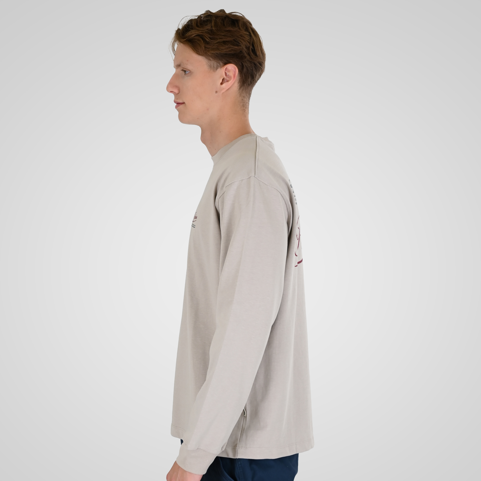 262RTS-9163 T-SHIRTS LONGSLEEVE FRONT - BACK PRINTED WITH DOUBLE PRESSED PRINT AND RIB ON CUFFS (HEAVY JERSEY) (RELAXED FIT) ICE GREY - Image 3