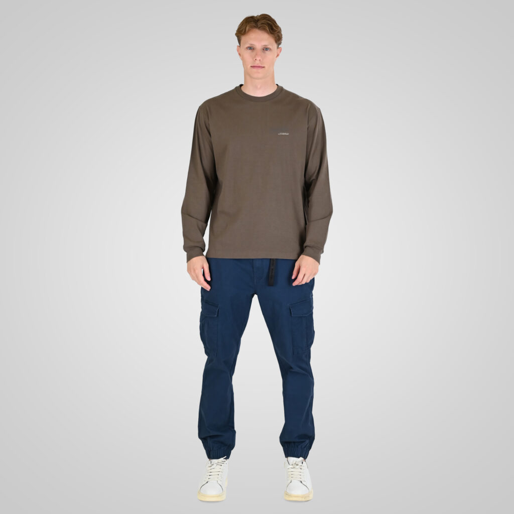 262RTS-9163 T-SHIRTS LONGSLEEVE FRONT - BACK PRINTED WITH DOUBLE PRESSED PRINT AND RIB ON CUFFS (HEAVY JERSEY) (RELAXED FIT) TAUPE