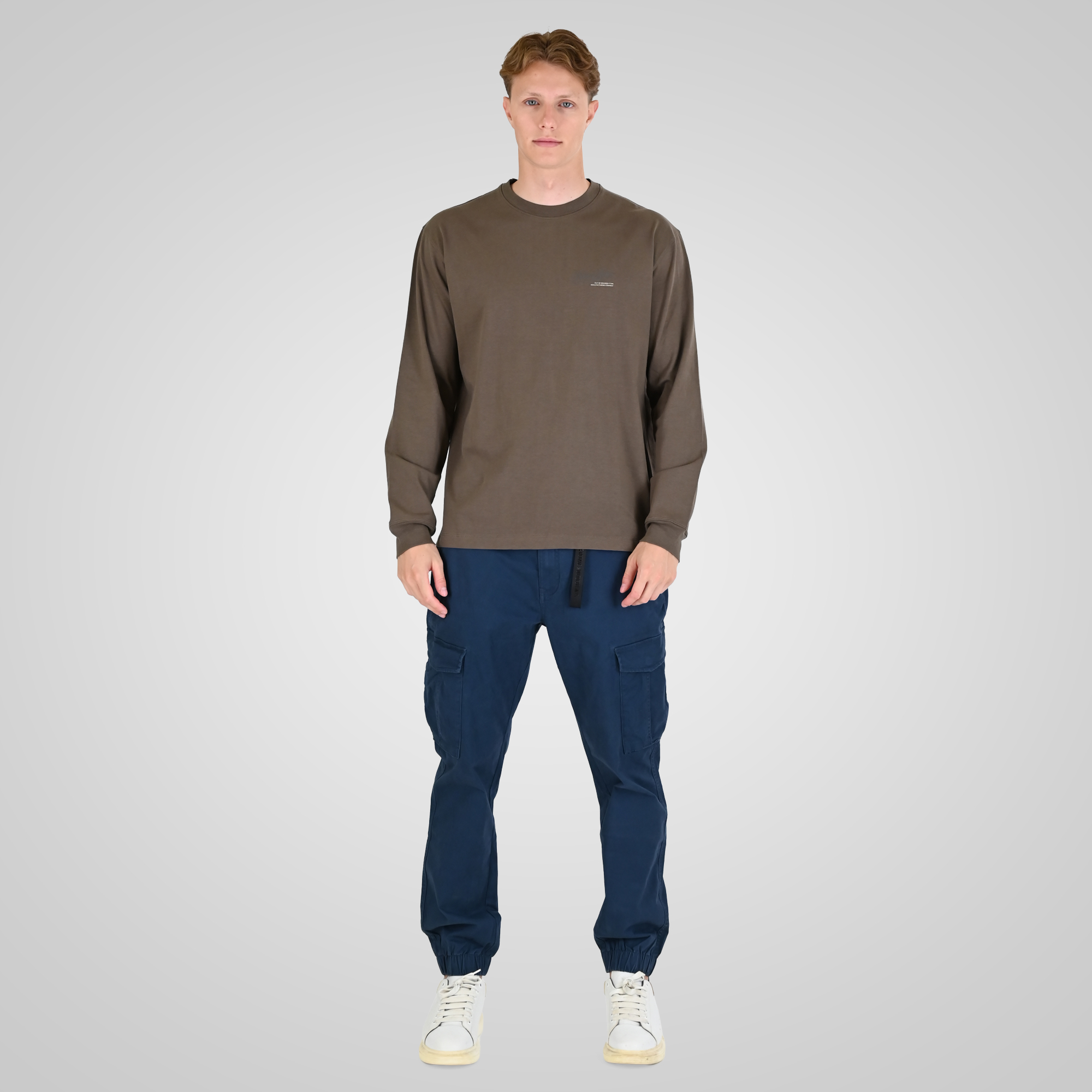 262RTS-9163 T-SHIRTS LONGSLEEVE FRONT - BACK PRINTED WITH DOUBLE PRESSED PRINT AND RIB ON CUFFS (HEAVY JERSEY) (RELAXED FIT) TAUPE - Image 2
