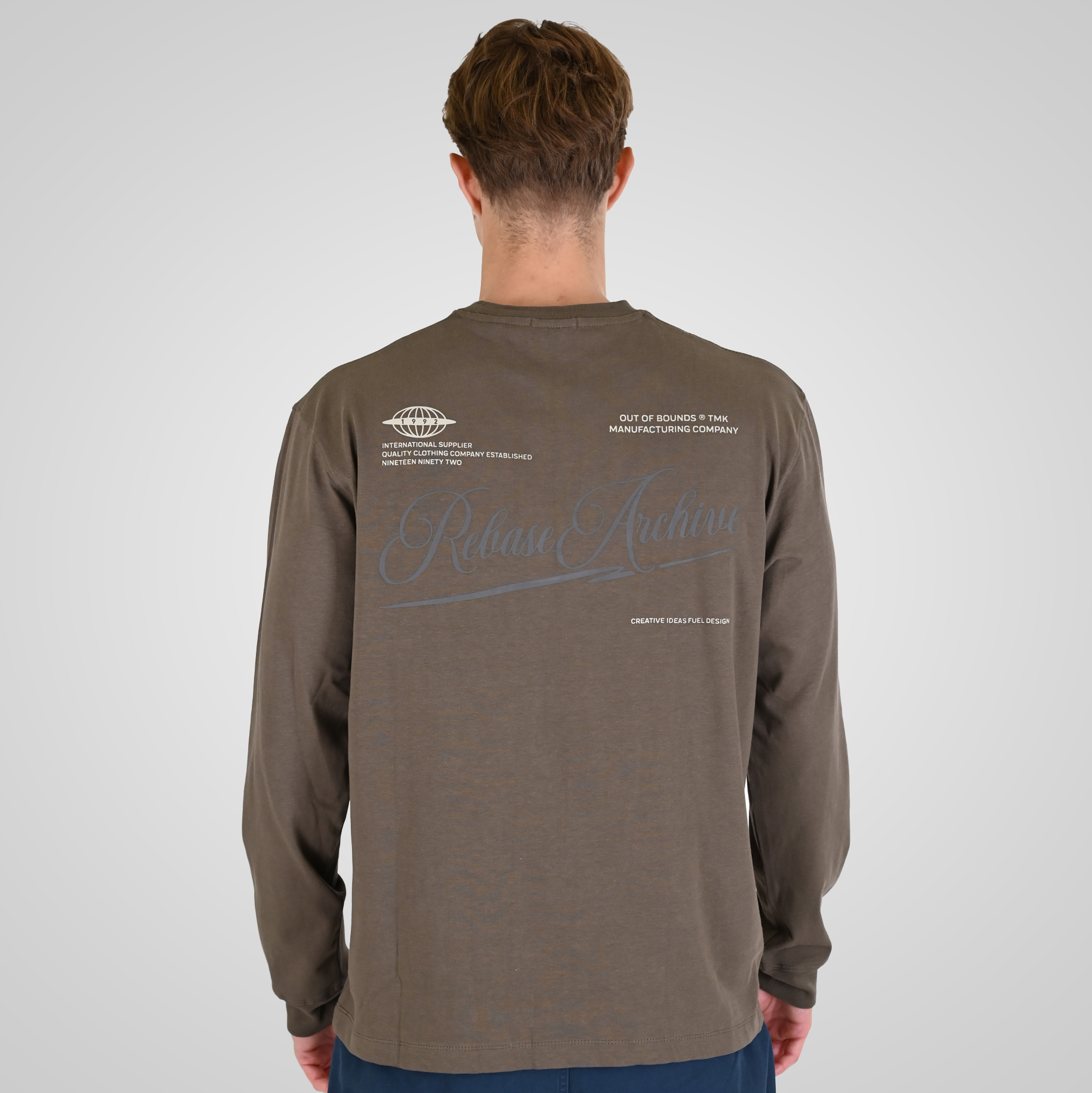 262RTS-9163 T-SHIRTS LONGSLEEVE FRONT - BACK PRINTED WITH DOUBLE PRESSED PRINT AND RIB ON CUFFS (HEAVY JERSEY) (RELAXED FIT) TAUPE - Image 4