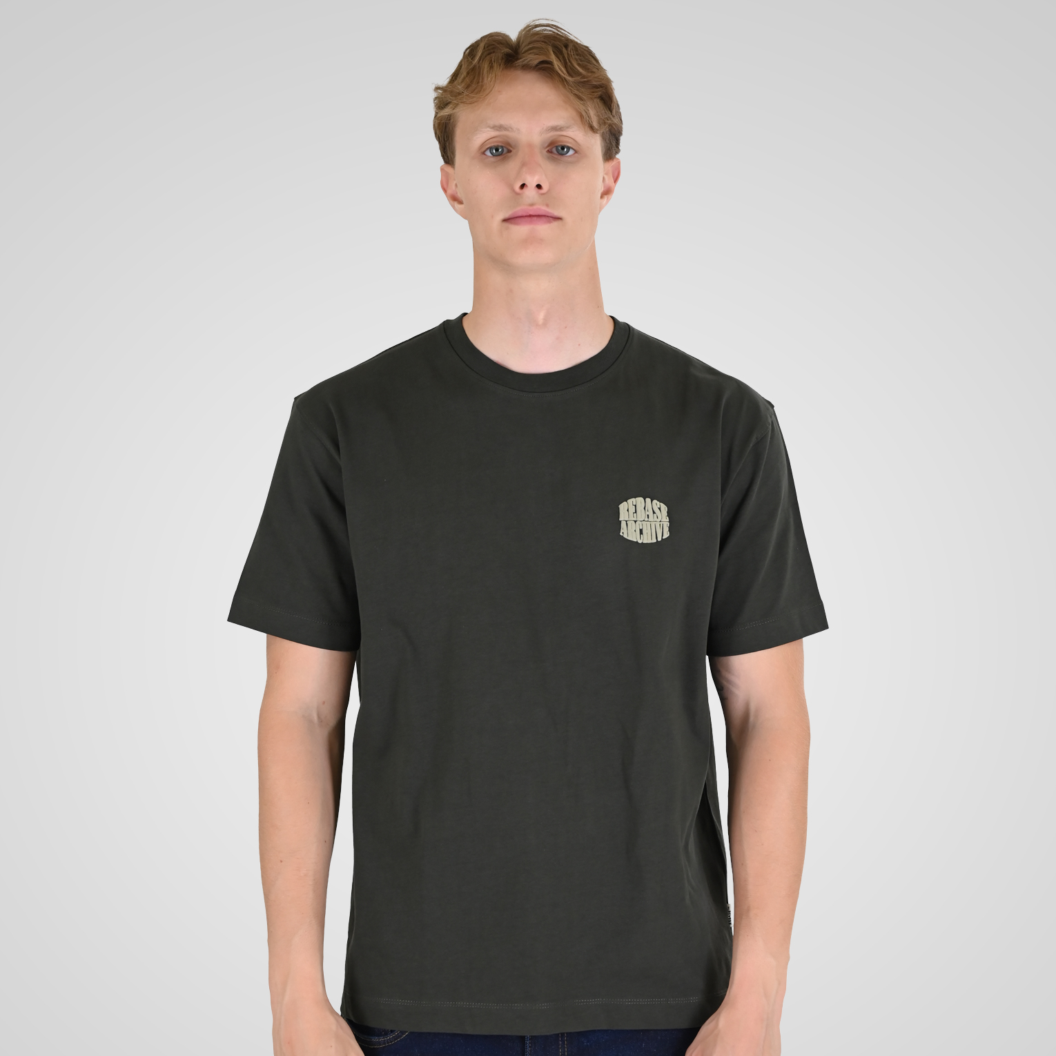 262RTS-9164 T-SHIRTS WITH PUFF PRINT (HEAVY JERSEY) (RELAXED FIT) DK KHAKI - Image 1