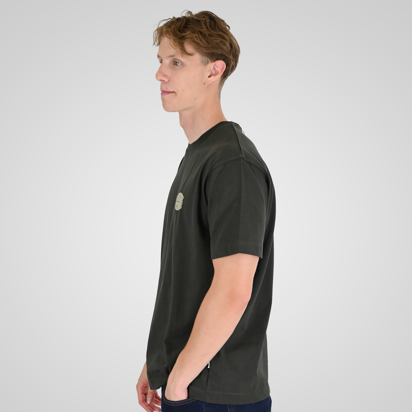 262RTS-9164 T-SHIRTS WITH PUFF PRINT (HEAVY JERSEY) (RELAXED FIT) DK KHAKI - Image 3