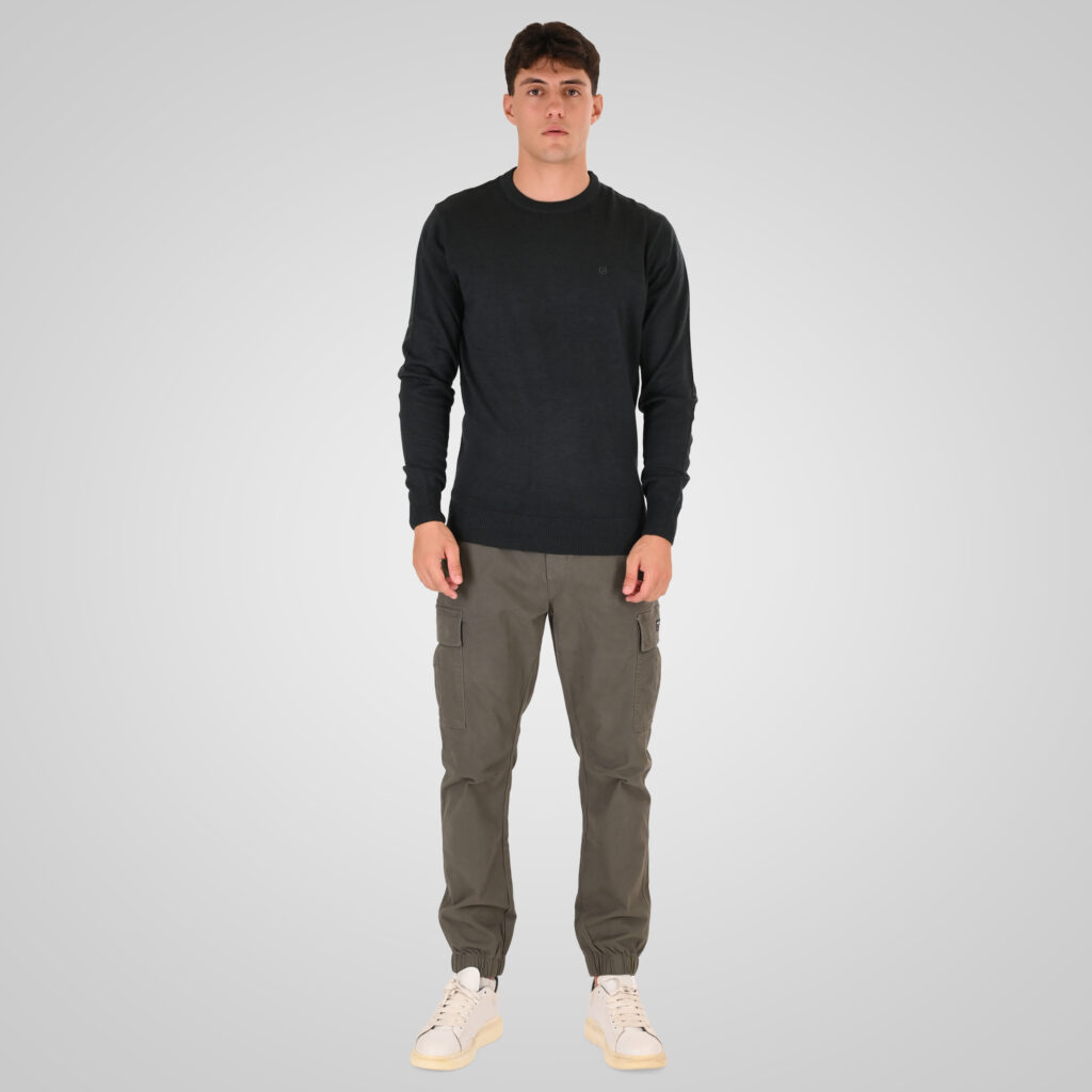 262RKNIT-8050 KNITS CREWNECK WITH DENSE EMBROIDERY FOREST GREEN MELANGE