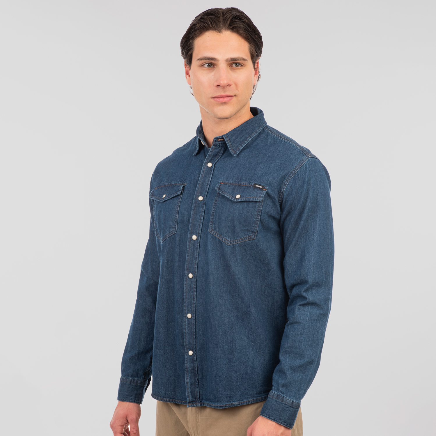 RDS-5067 NOS DENIM SHIRTS WITH SNAP BUTTONS MIDDLE BLUE DENIM - Image 3