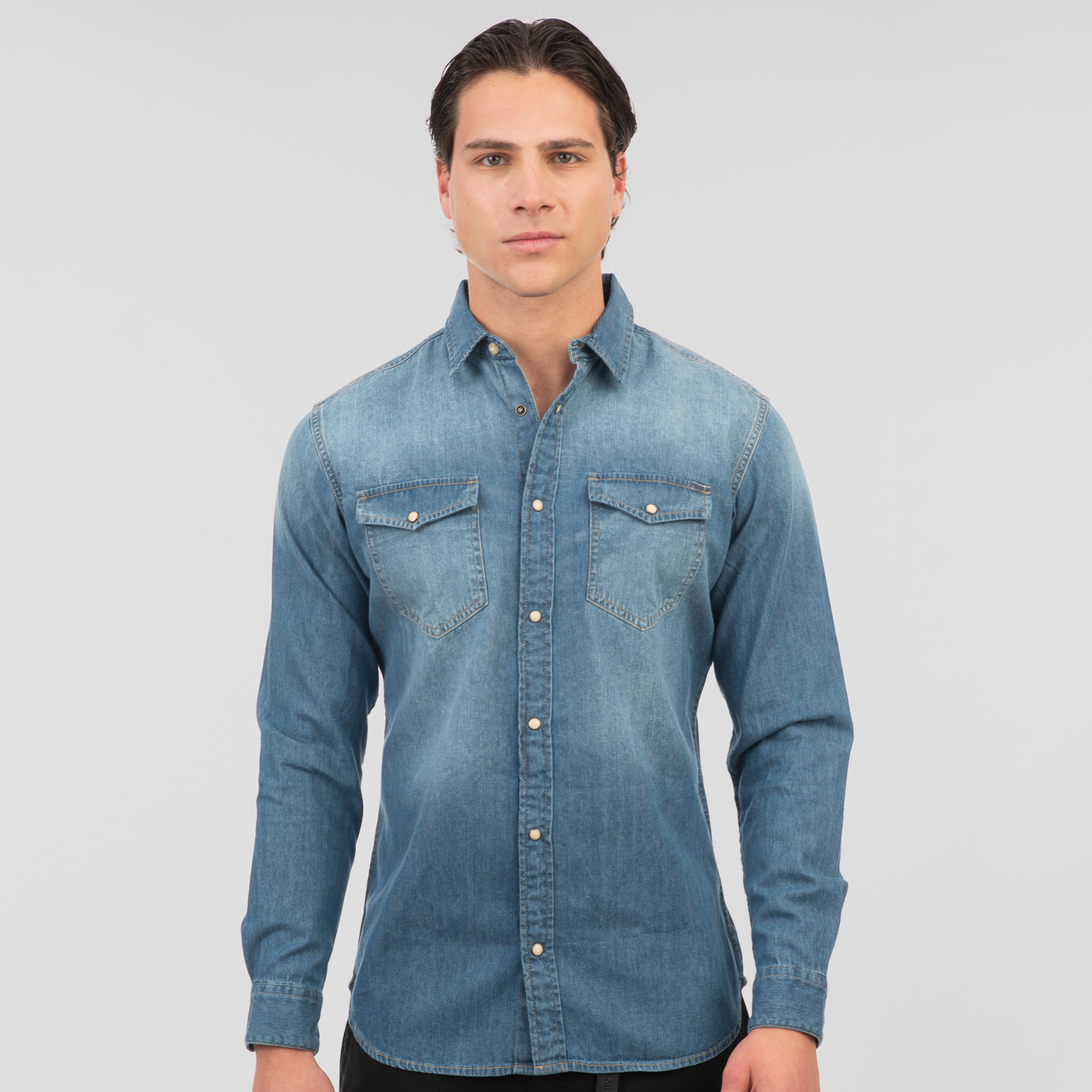 RDS-5068 NOS DENIM SHIRTS WITH SNAP BUTTONS LIGHT  BLUE DENIM - Image 1