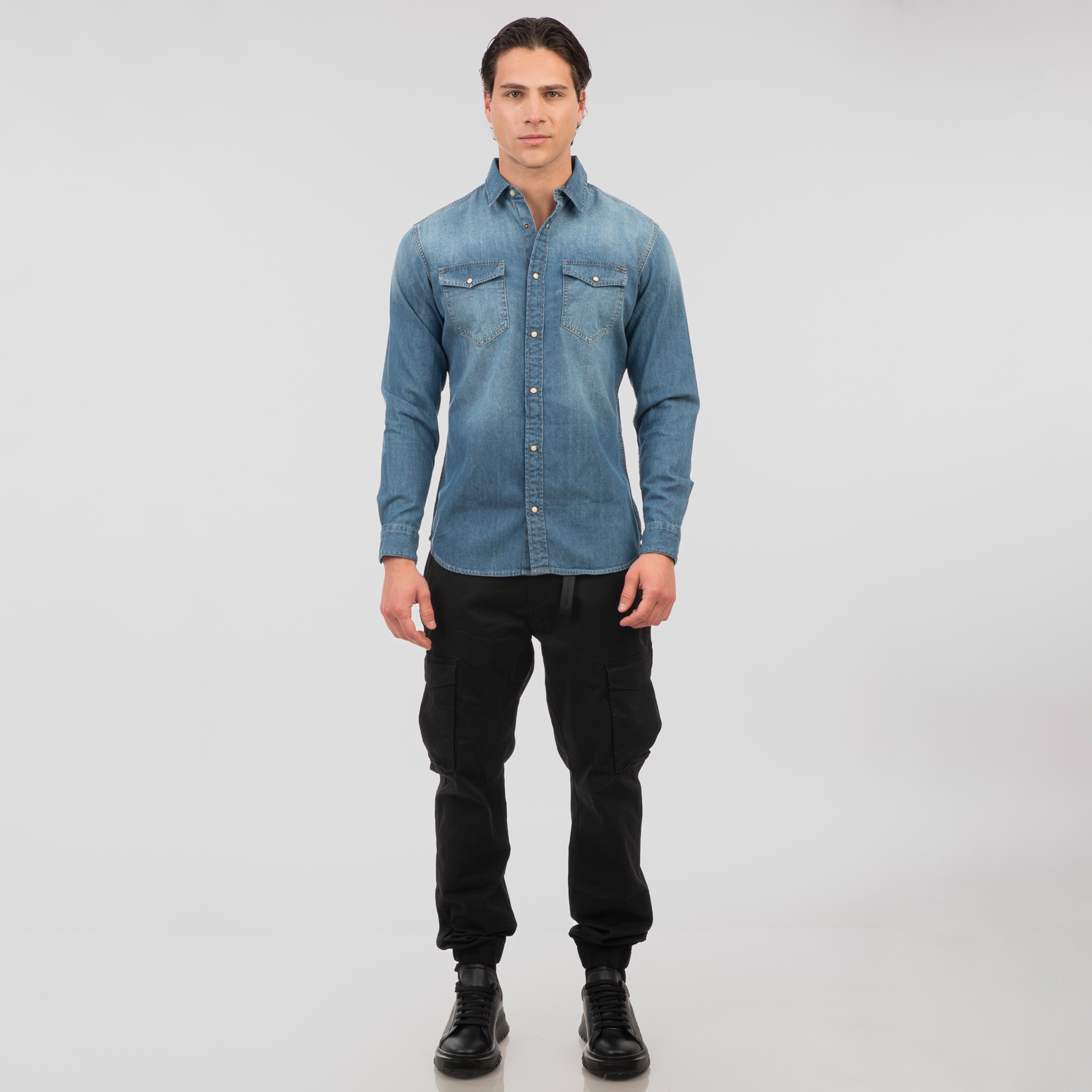 RDS-5068 NOS DENIM SHIRTS WITH SNAP BUTTONS LIGHT  BLUE DENIM - Image 2